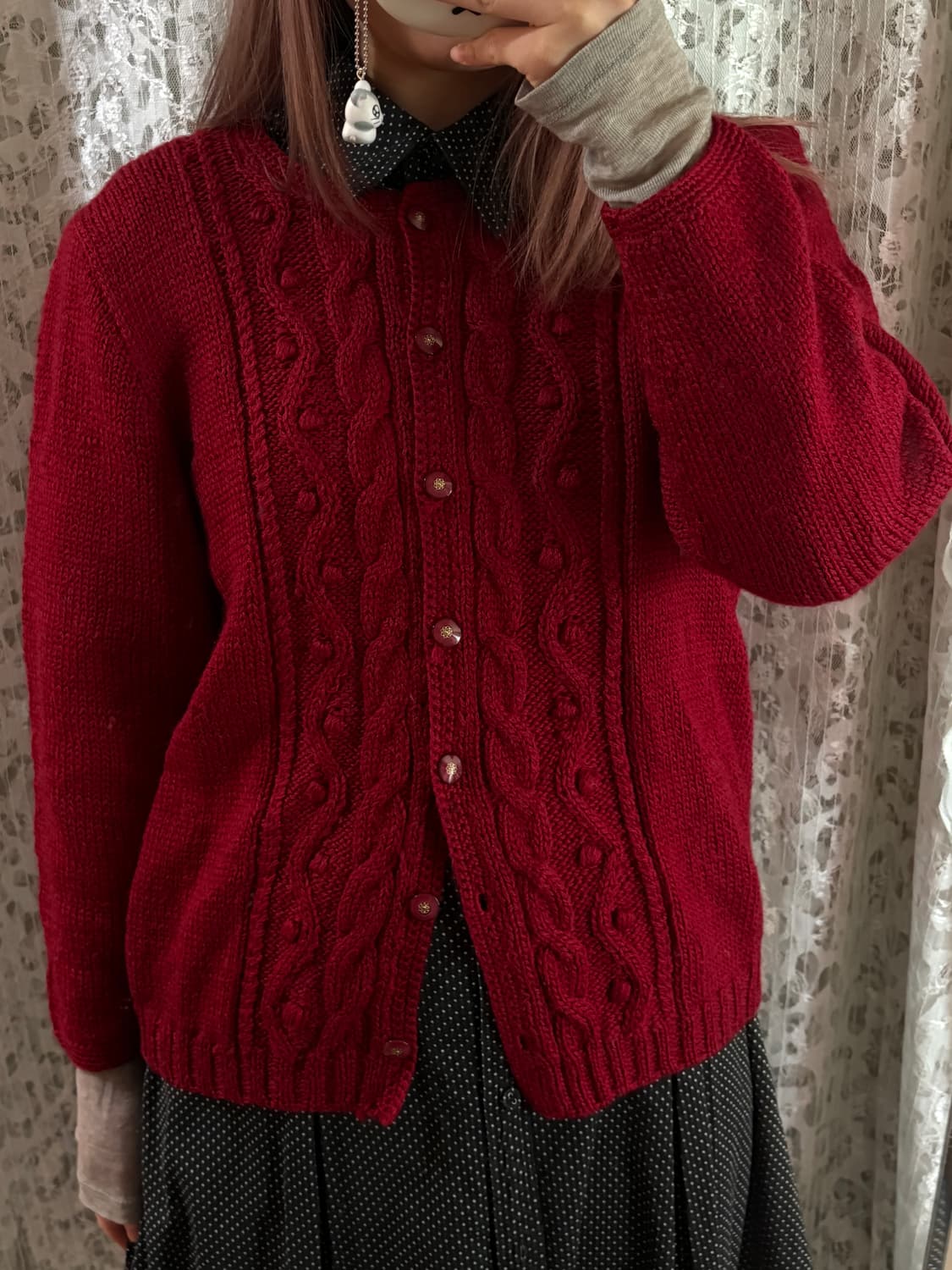 빨강 니트가디건 상품이미지2