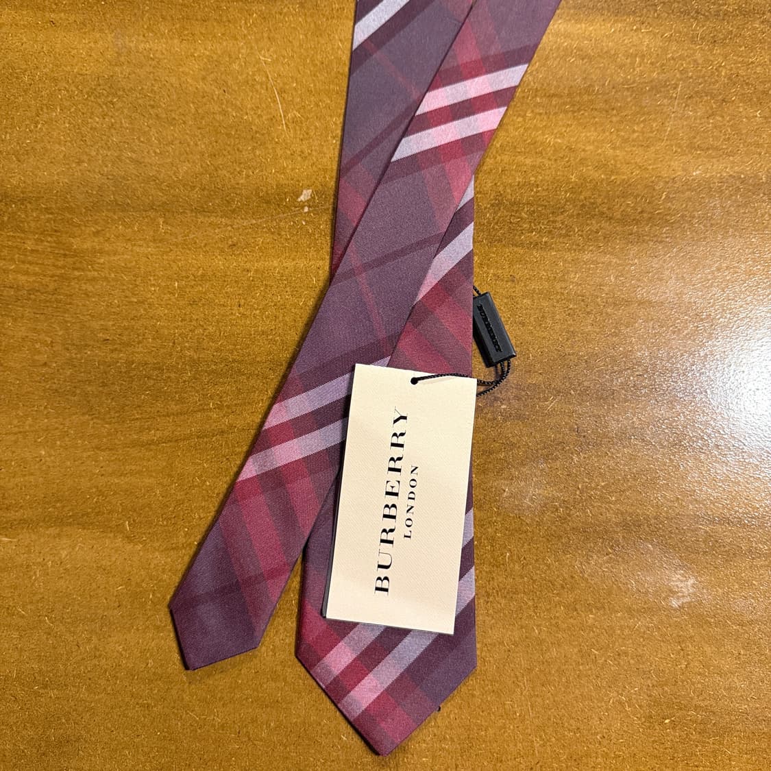 버버리 BURBERRY 런던 체크 실크 넥타이 버건디 7cm 상품이미지1