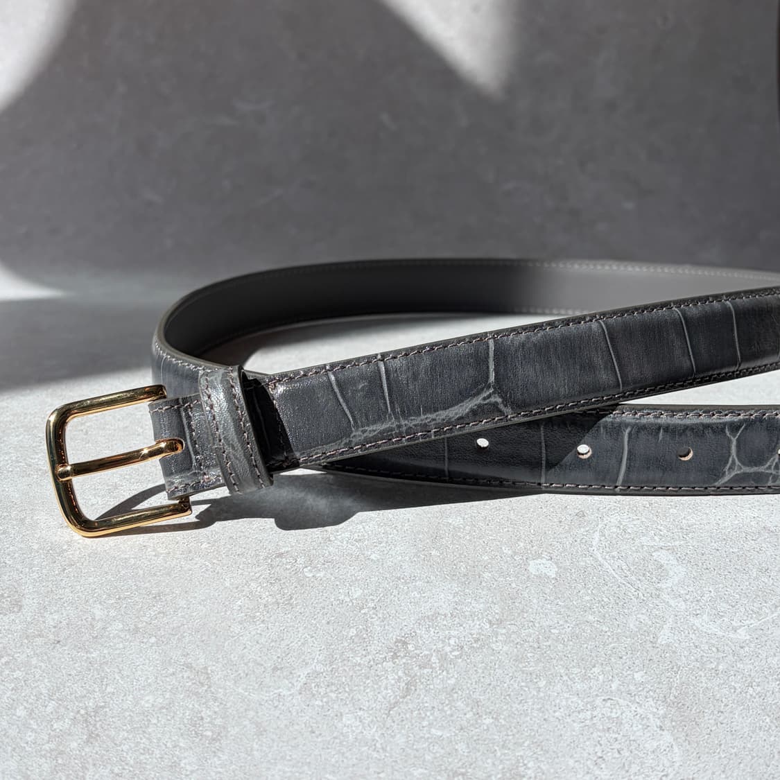 Oribell 크로커다일 페이던트 소가죽 골드버클 미니멀 버클 벨트 상품이미지5