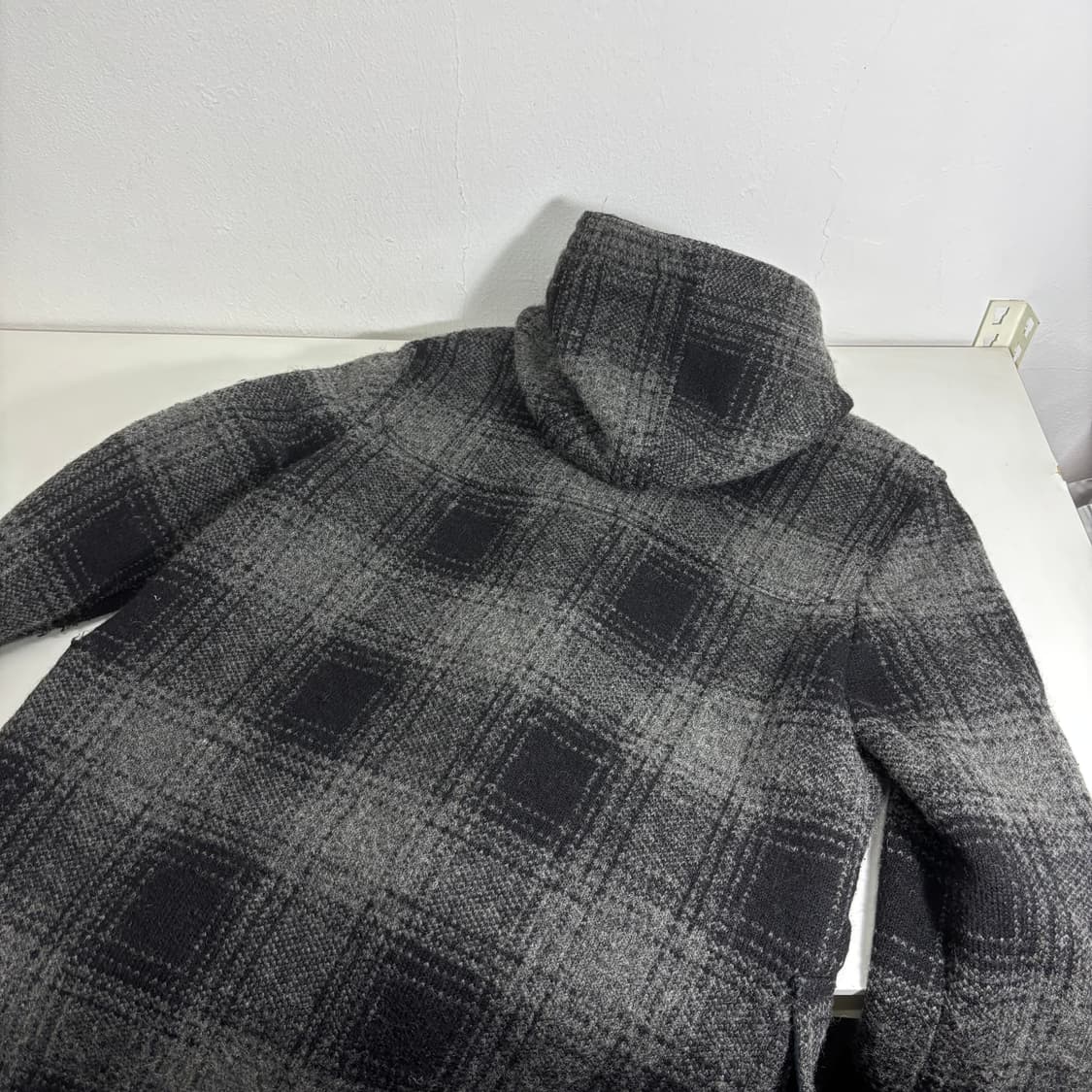 우먼M-L 갭 GAP 검그레이 체크 울 후드더플코트 떡볶이코트 상품이미지3