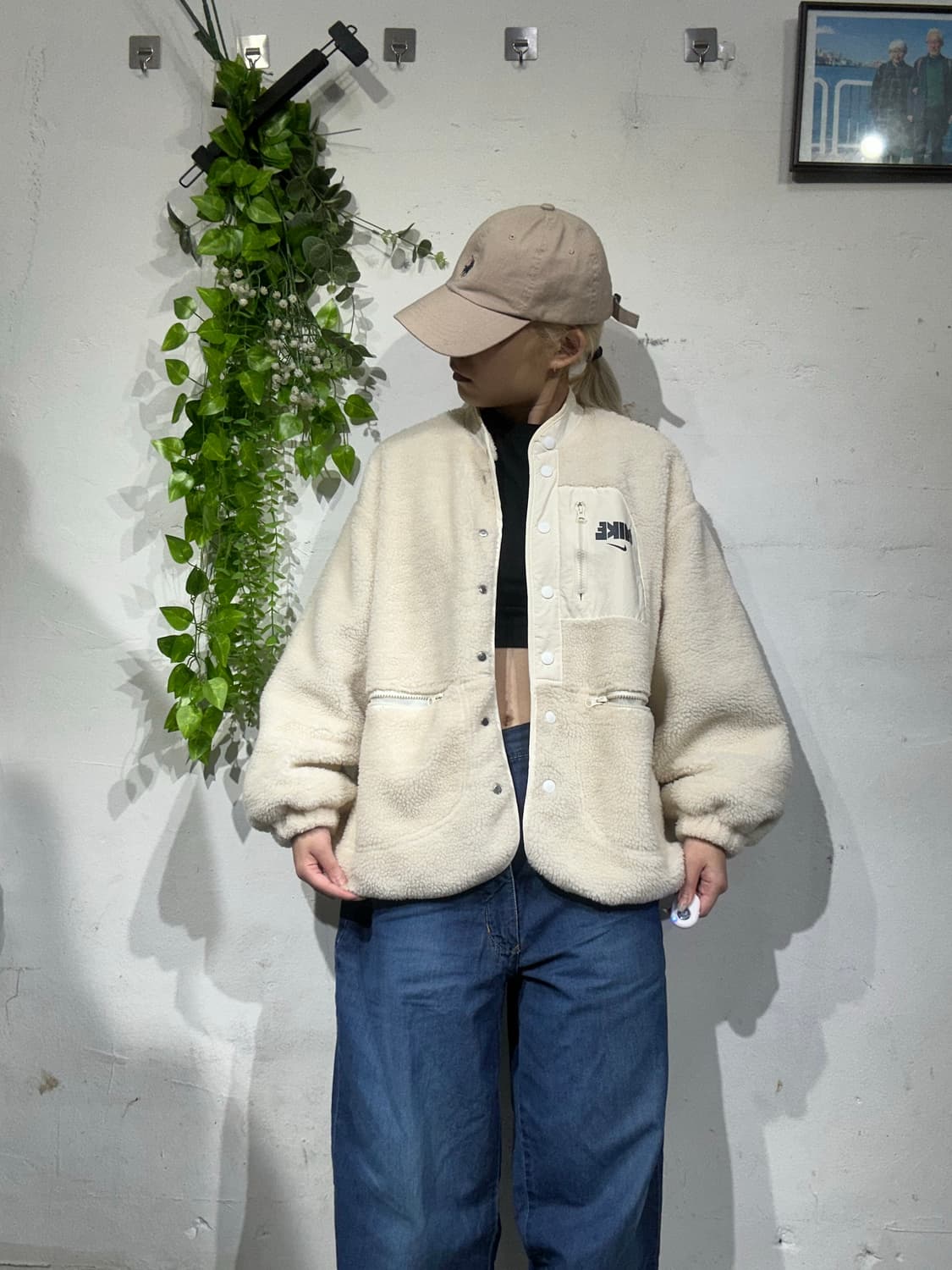 90s 나이키 아이보리 후리스 뽀글이 플리스 자켓  상품이미지2