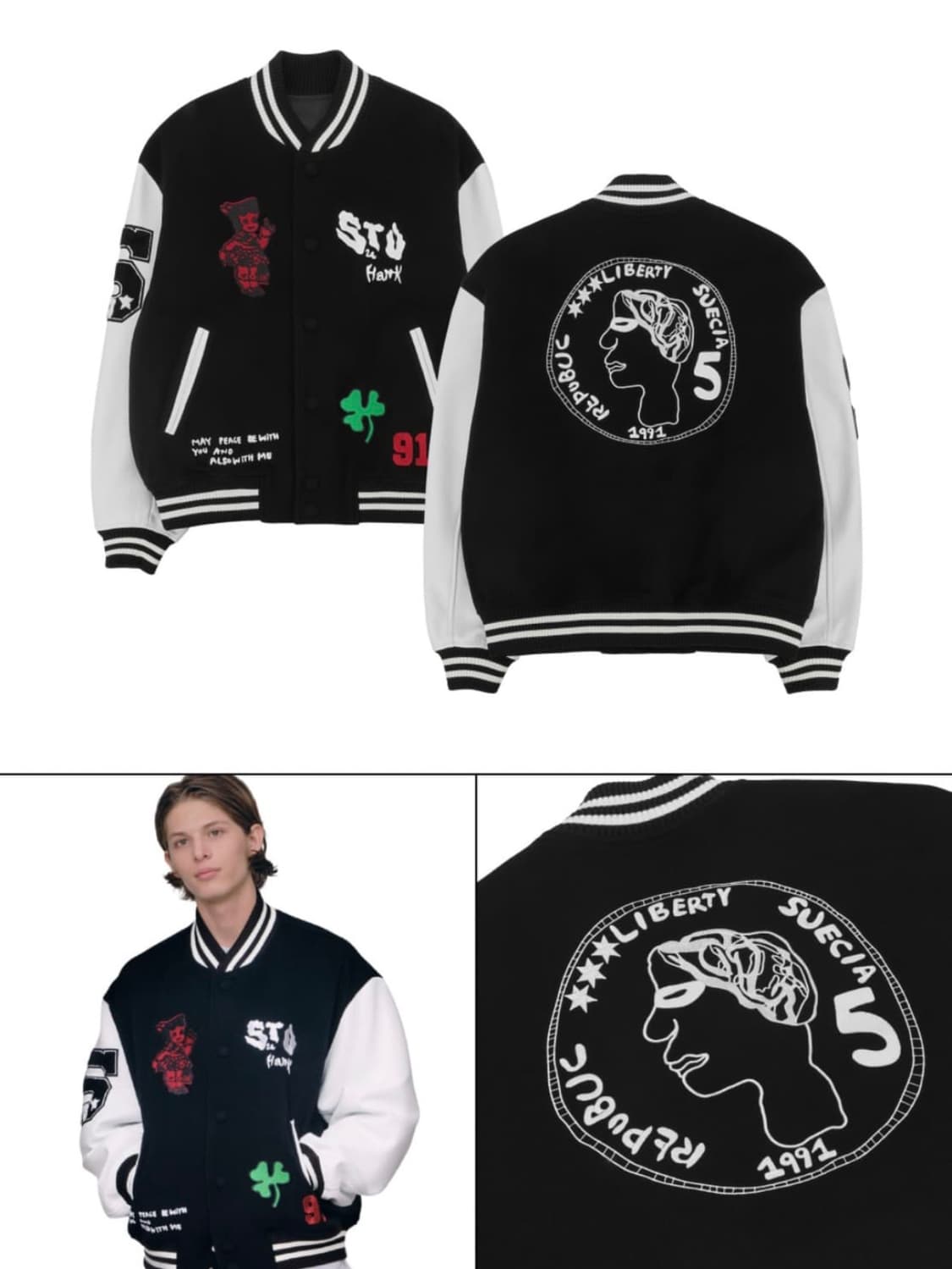 STU X HANK 바시티 자켓 블랙 L [에스티유 행크] 상품이미지1