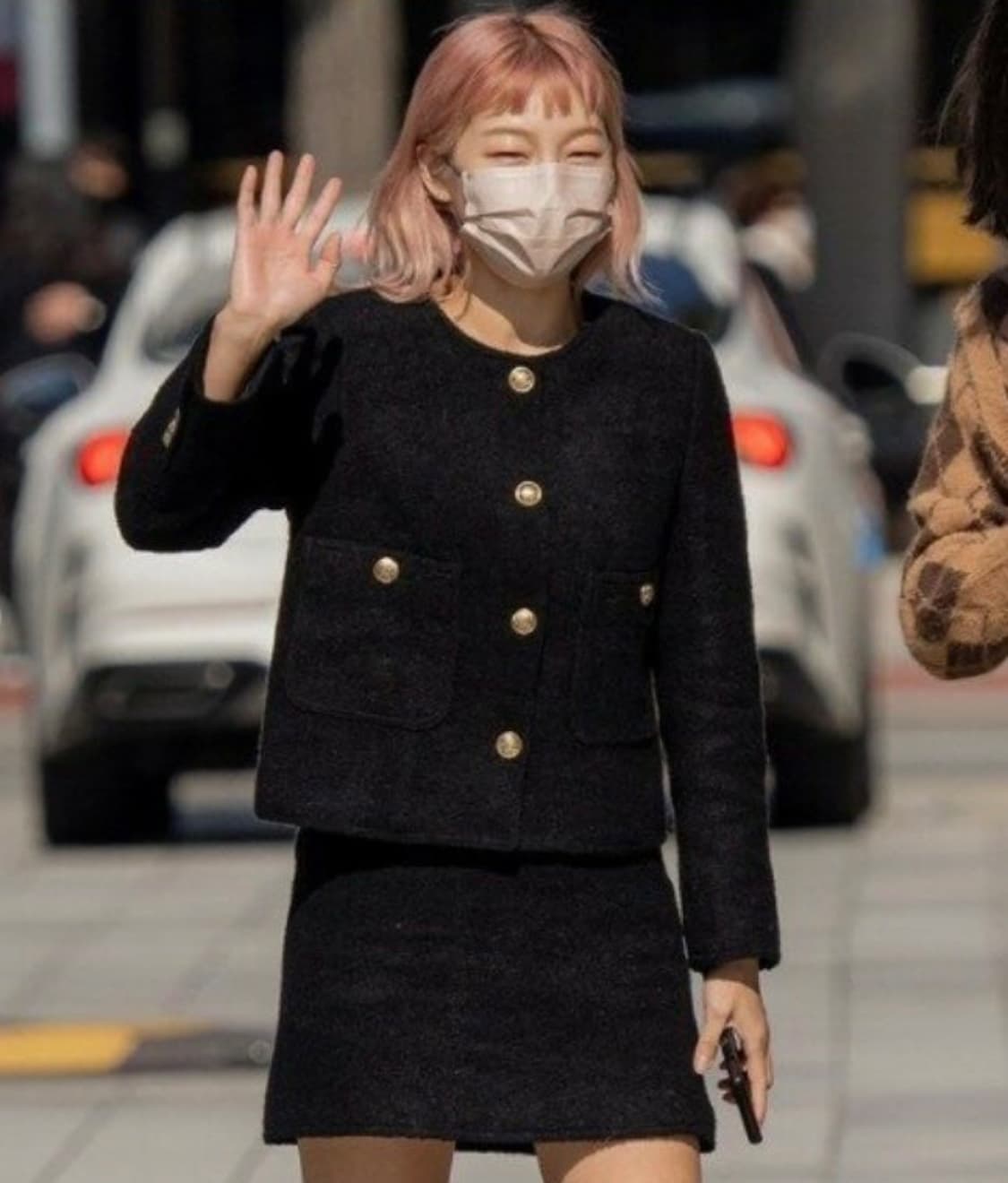 송해나 룩캐스트 울 셋업 하객룩 트위드 스커트 원피스 블랙셋업 세트 상품이미지2