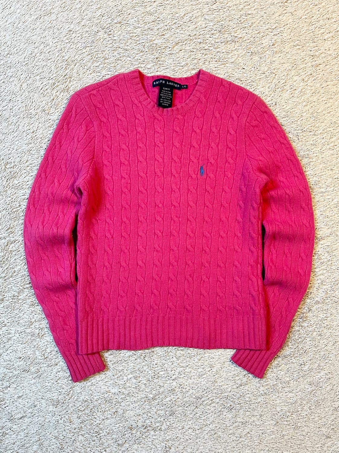 폴로 스포츠 슬림핏 블루포니 케이블 울 캐시미어 니트 핑크 상품이미지1