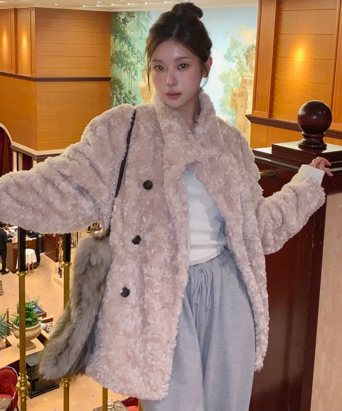 새상품)) 레터프롬문 시프네 더블 버튼 퍼자켓 아이보리 상품이미지1