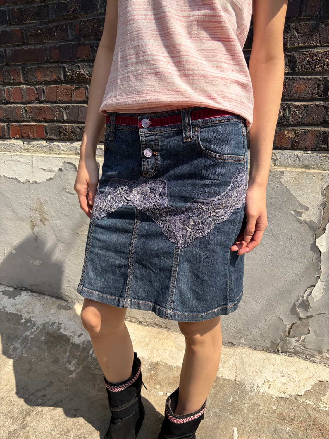 Dolce & Gabbana 레이스 디테일 데님 스커트 상품이미지1