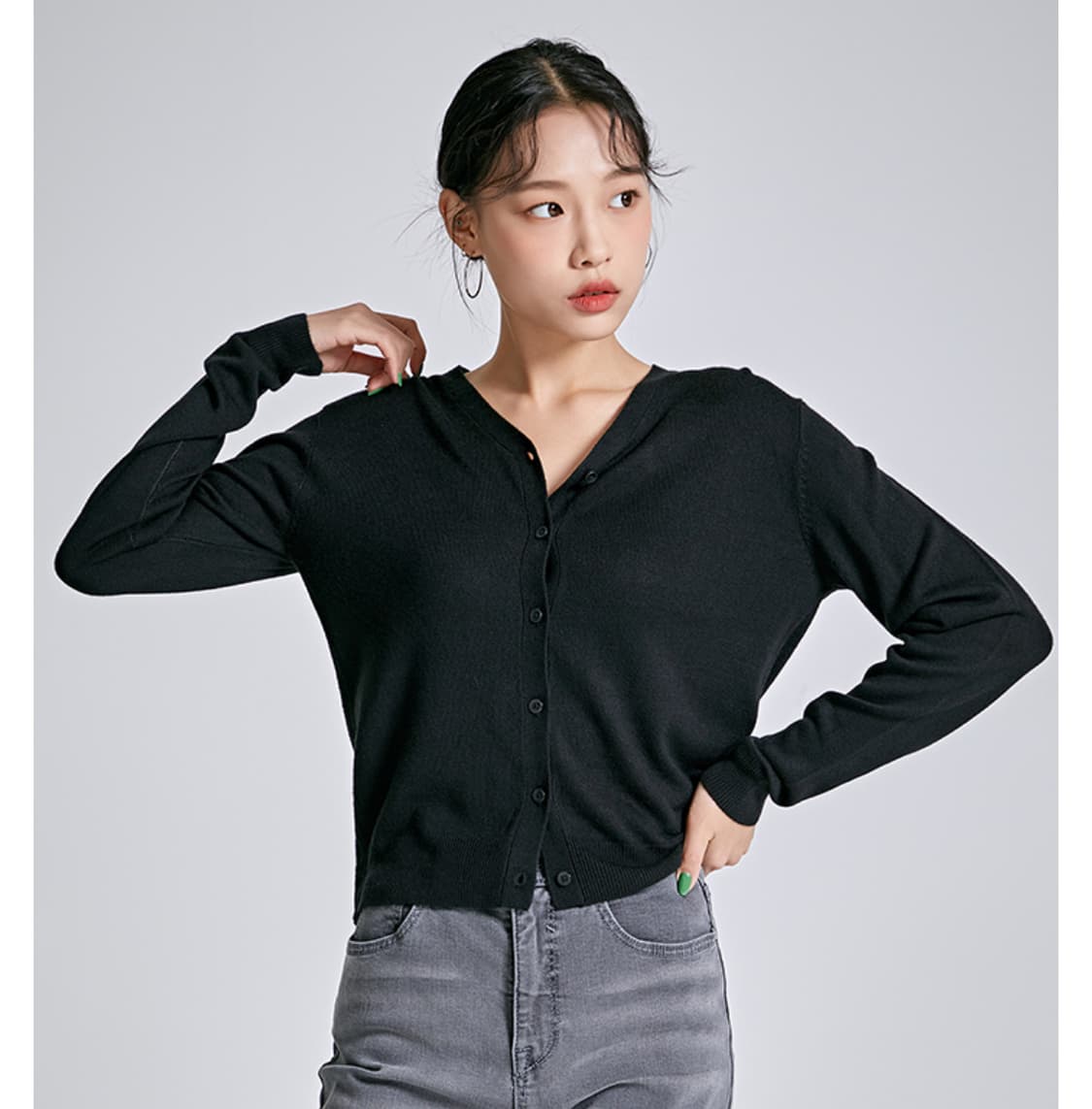 스파오 캐시라이크 V넥 브이넥 가디건 아이보리 L 상품이미지2