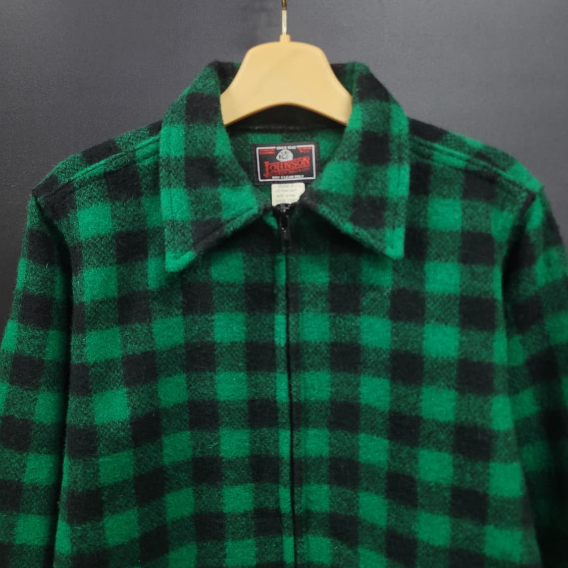 JOHNSON Woolen Mills 아카이브 그린 체크 집업 울자켓 상품이미지2