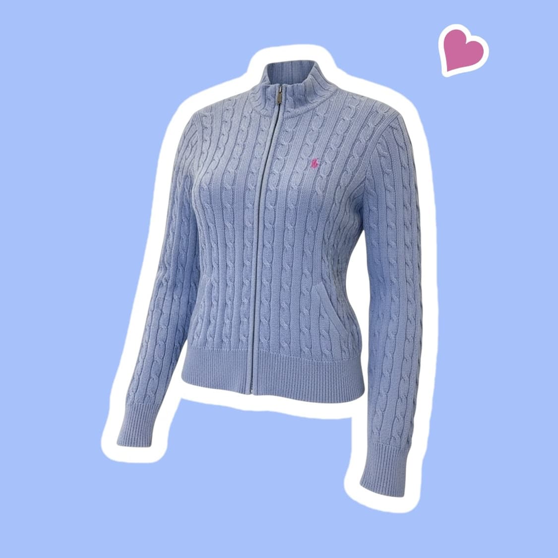 여성 폴로 랄프로렌 소라색 꽈배기 니트집업 상품이미지1