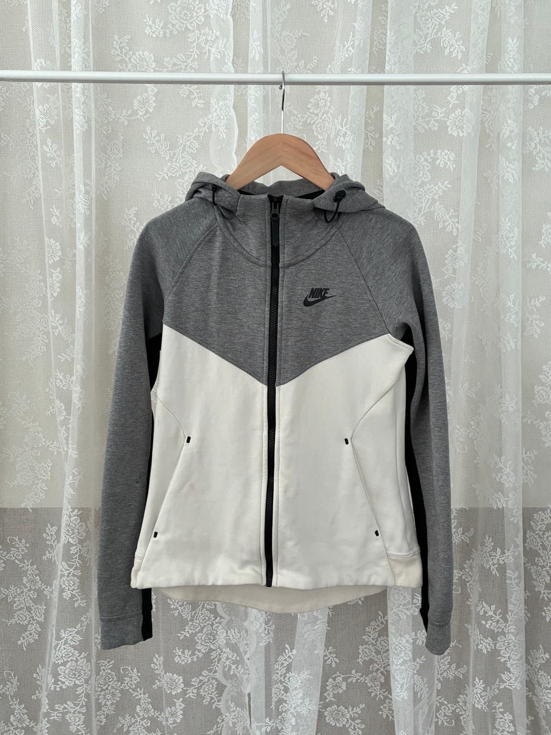 M) 나이키 여성 테크플리스 후드 집업 그레이 베이지 상품이미지1