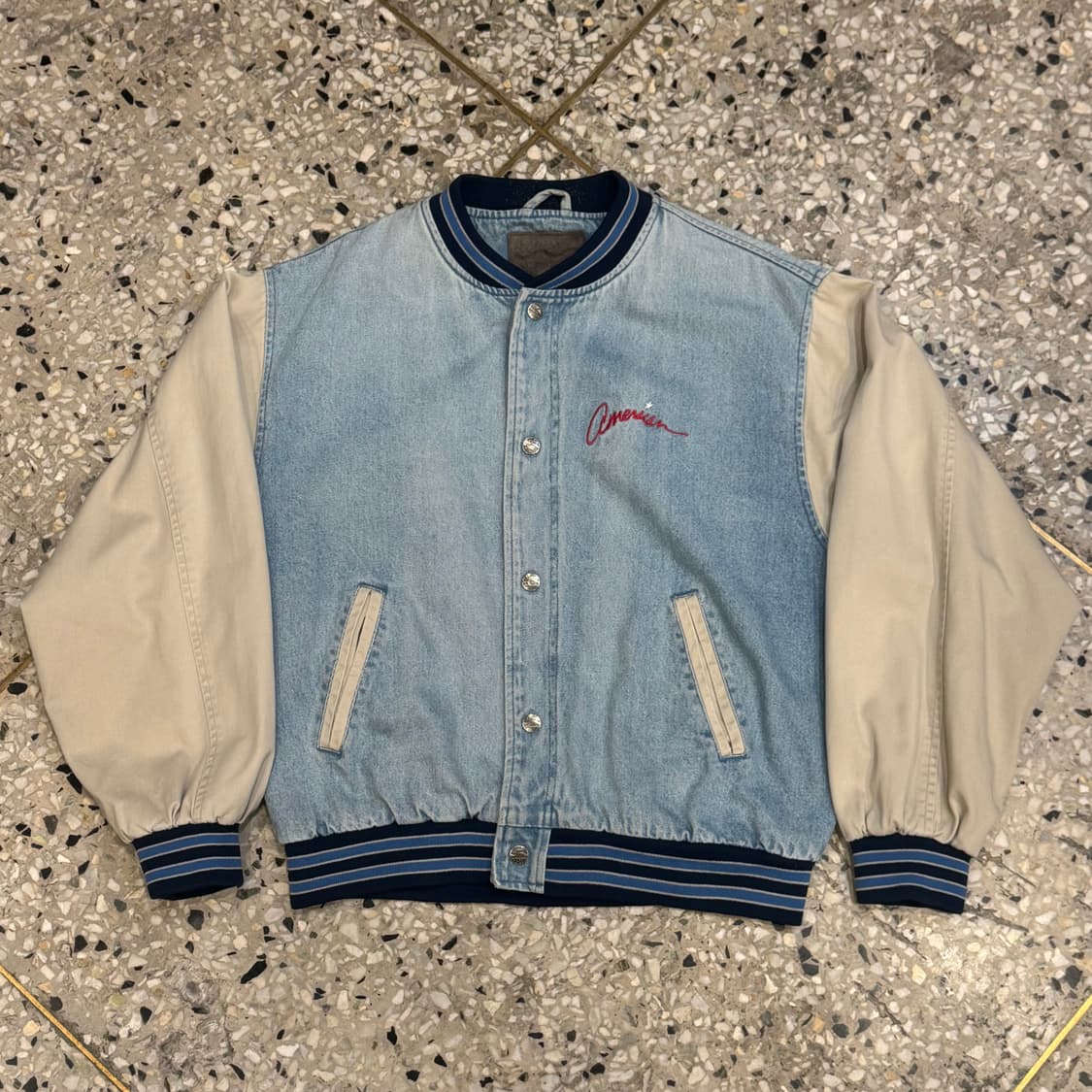 90s vintage 빈티지 연청 데님 바시티 자켓 상품이미지6