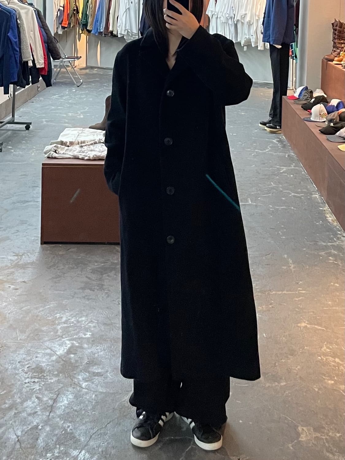 타임 울 블랙 롱코트 H1363 상품이미지1