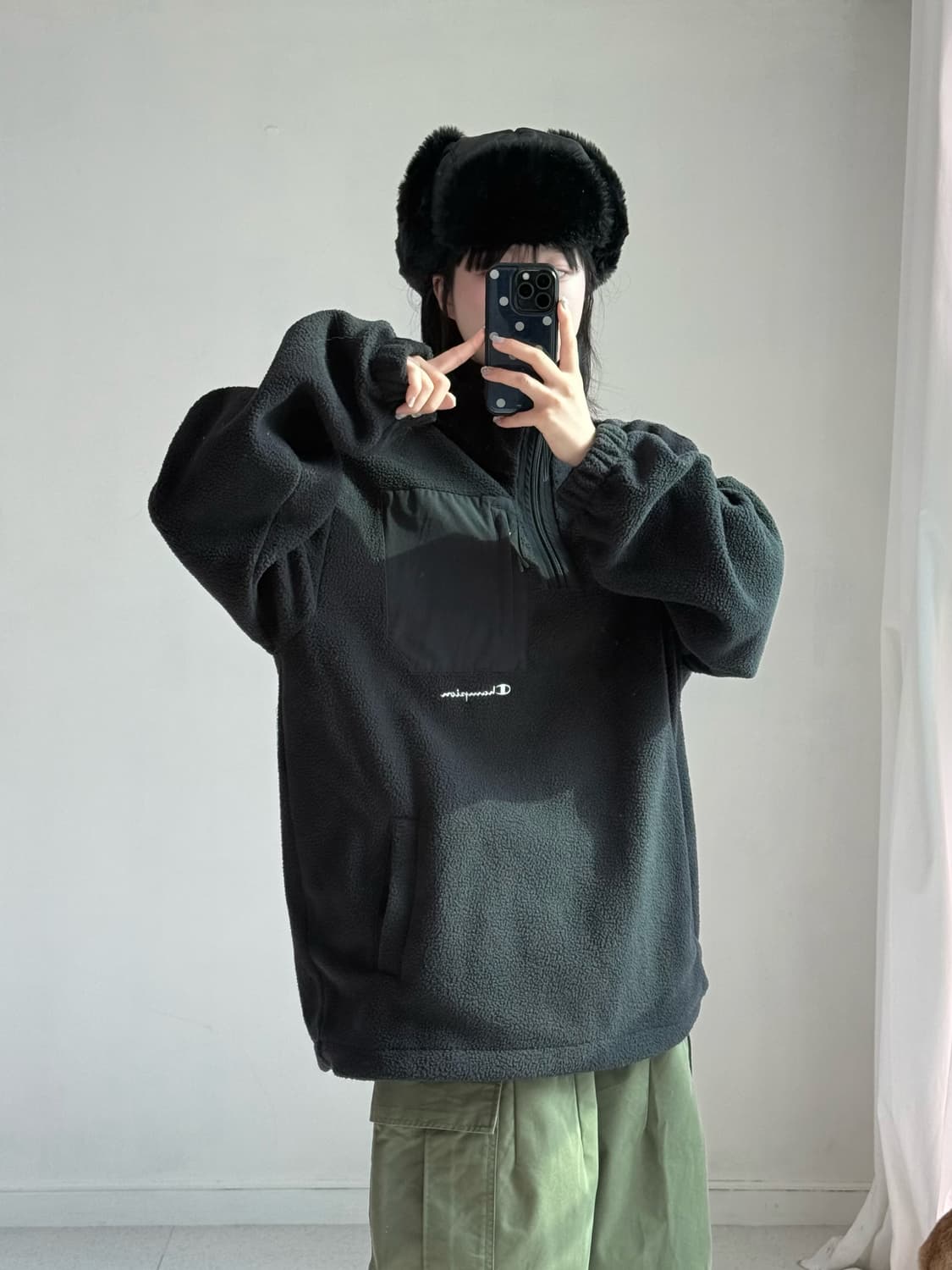 챔피온 블랙 후리스 반집업 상품이미지3