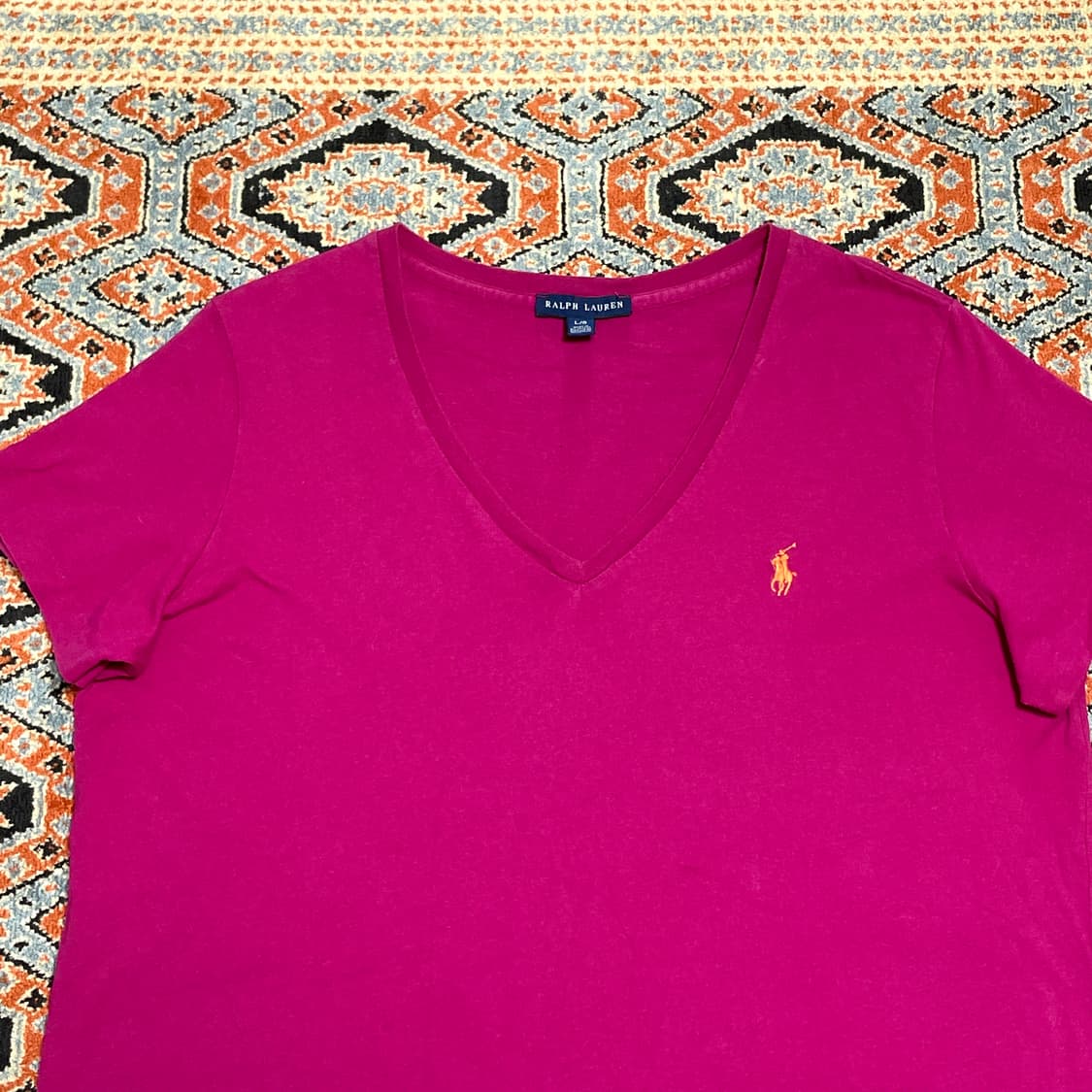 폴로랄프로렌 핑크 딥 브이넥 반팔티셔츠 여성L 상품이미지2