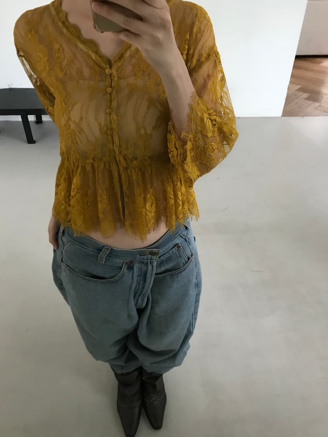 vintage yellow lace blouse 상품이미지1