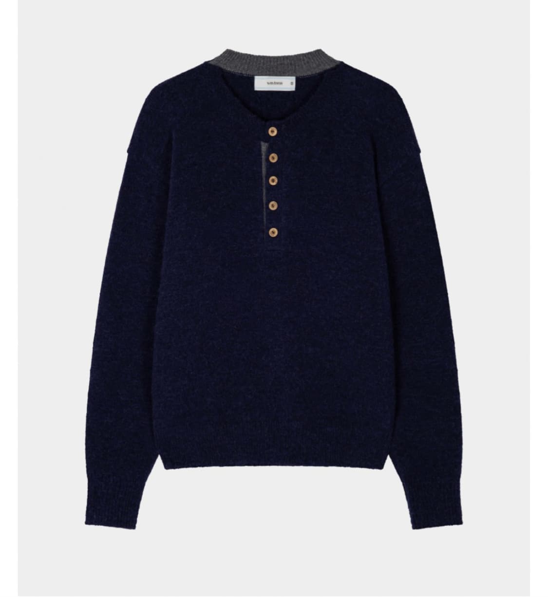 웨이비니스 알파카 레이어드 헨리넥 니트 네이비 3 상품이미지1