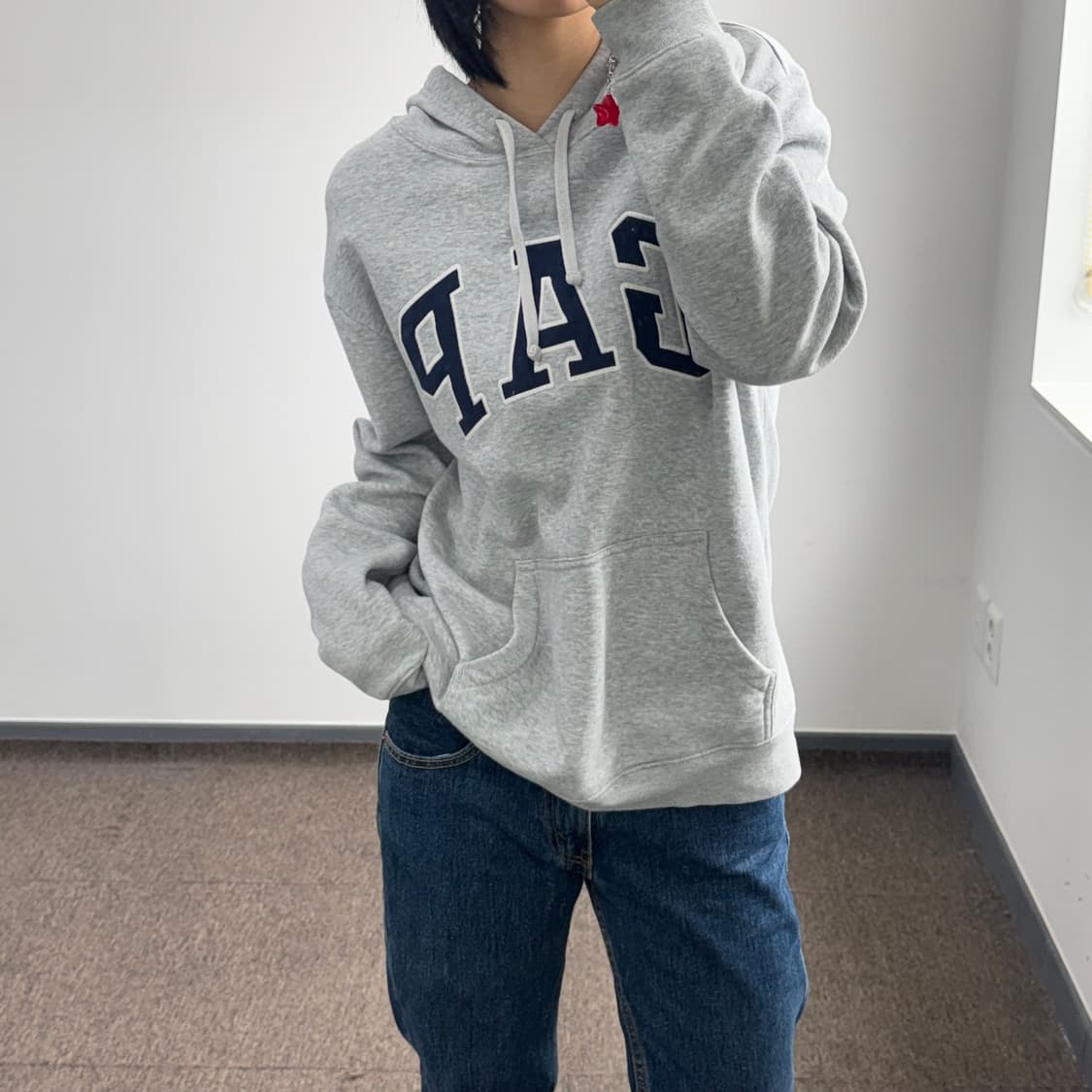 Gap 갭 네이비 로고 그레이 후드티 상품이미지2