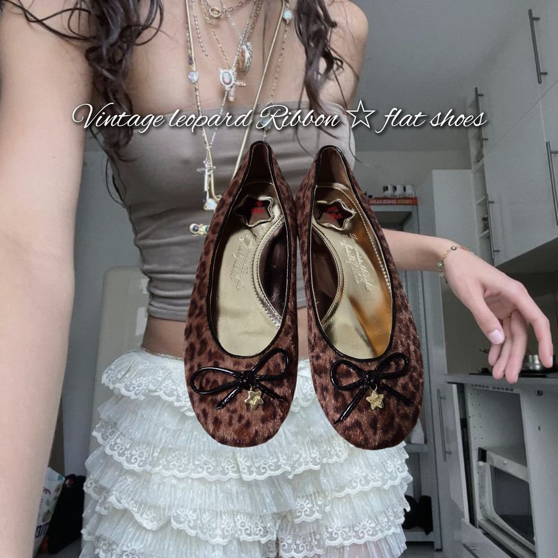Vintage leopard Ribbon ☆ flat shoes 상품이미지1