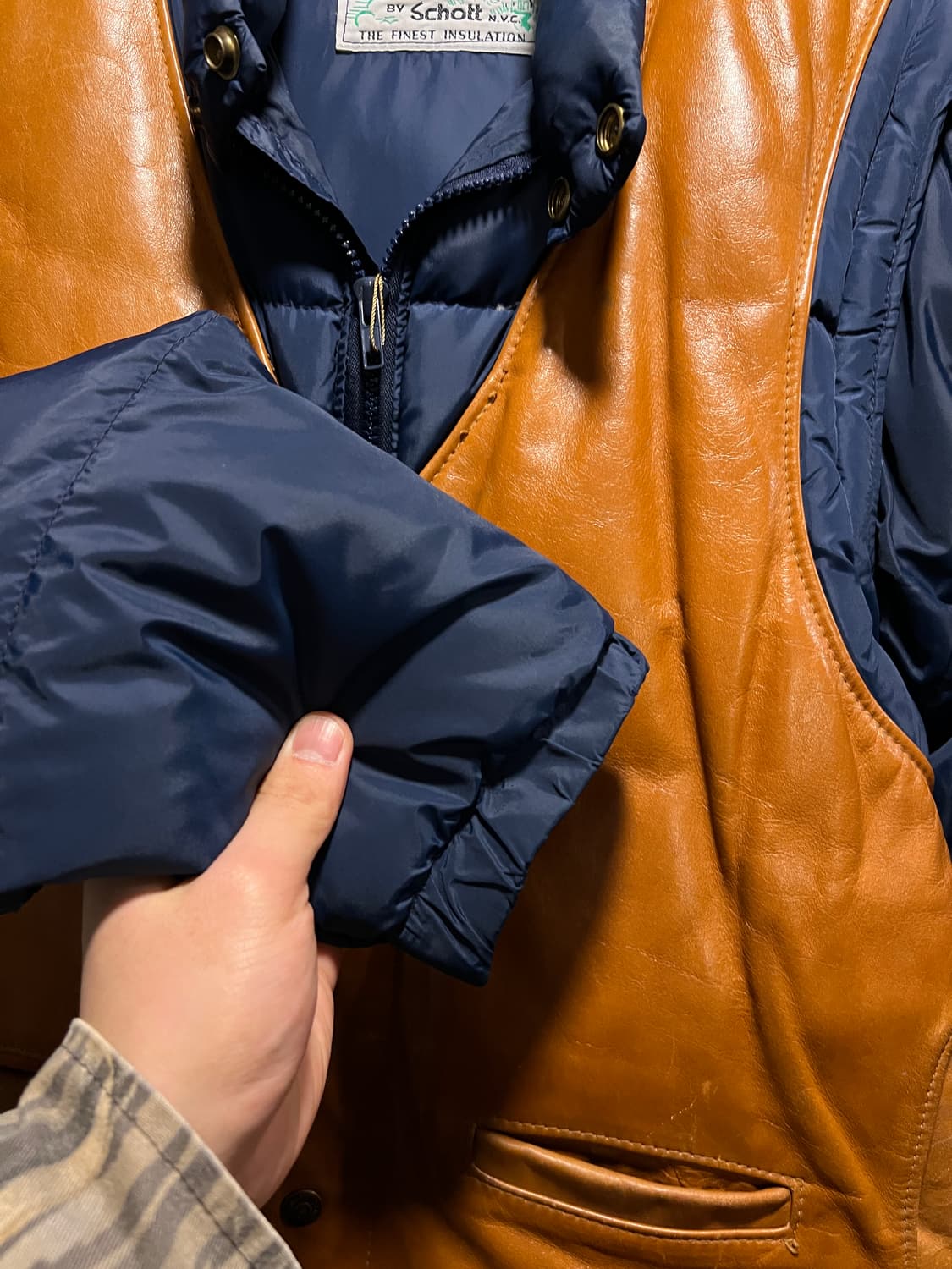 [M]90's 쇼트 USA Made 레더 베스트 분리형 네이비 다운 패딩 상품이미지6