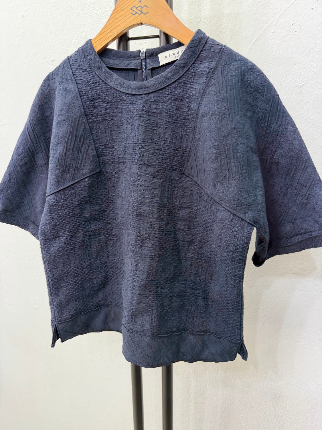 정품) Sandro 산드로 네이비 반팔 블라우스 36 상품이미지3