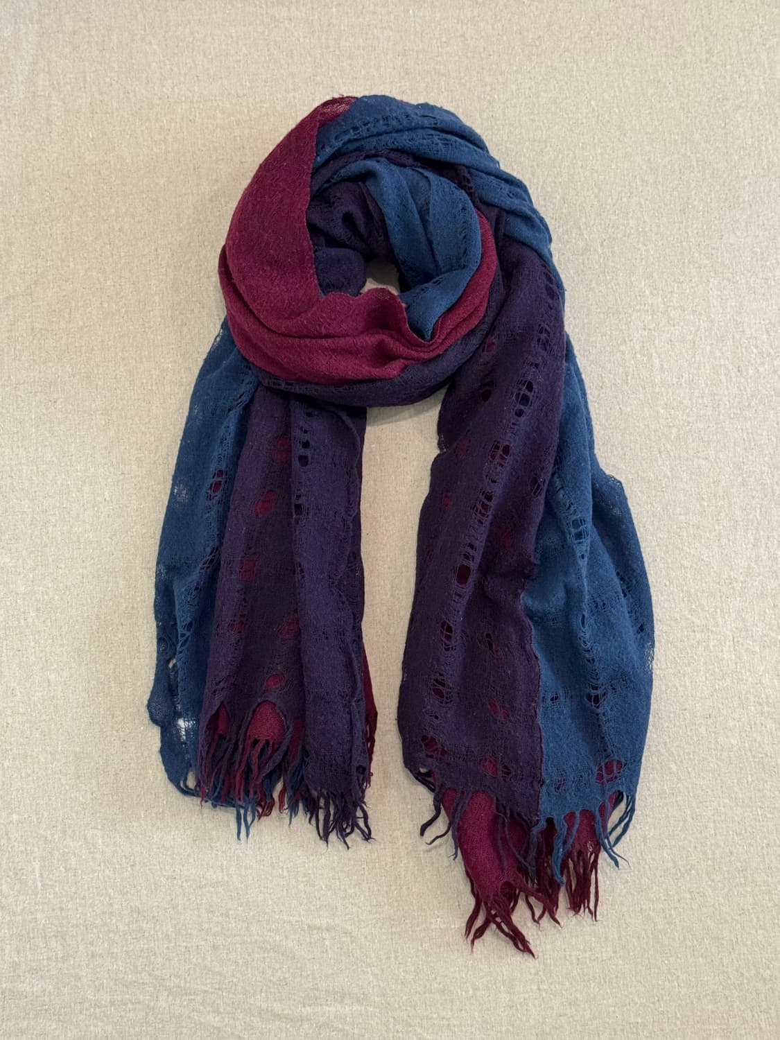 요지야마모토 트라이 컬러 레이어드 울 머플러 상품이미지1