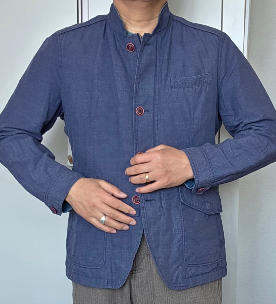 로가디스 (ROGADIS) 언콘 밴드 카라 린넨.코튼 블루 자켓 (100 상품이미지4