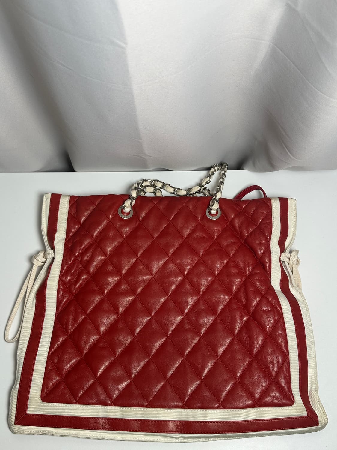 샤넬 레드 & 아이보리 램스킨 퀼팅 쇼퍼백 상품이미지7