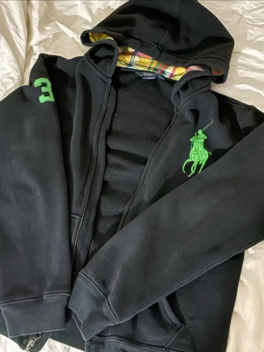 !유일매물! 폴로 랄프로렌 빅포니 체크 후드집업 블랙 상품이미지2