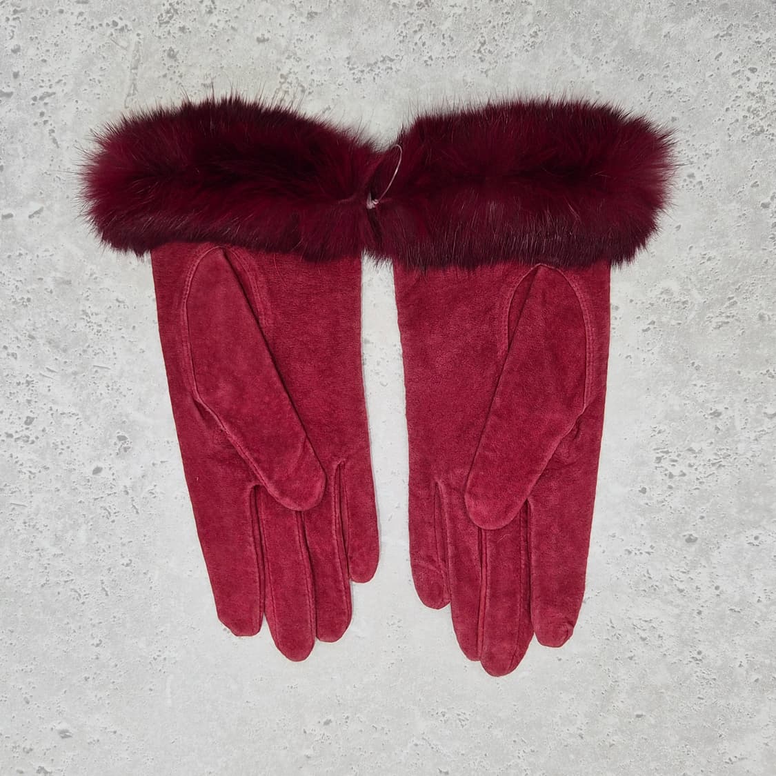 버건디 스웨이드 클래식 모피 가죽 장갑 상품이미지2