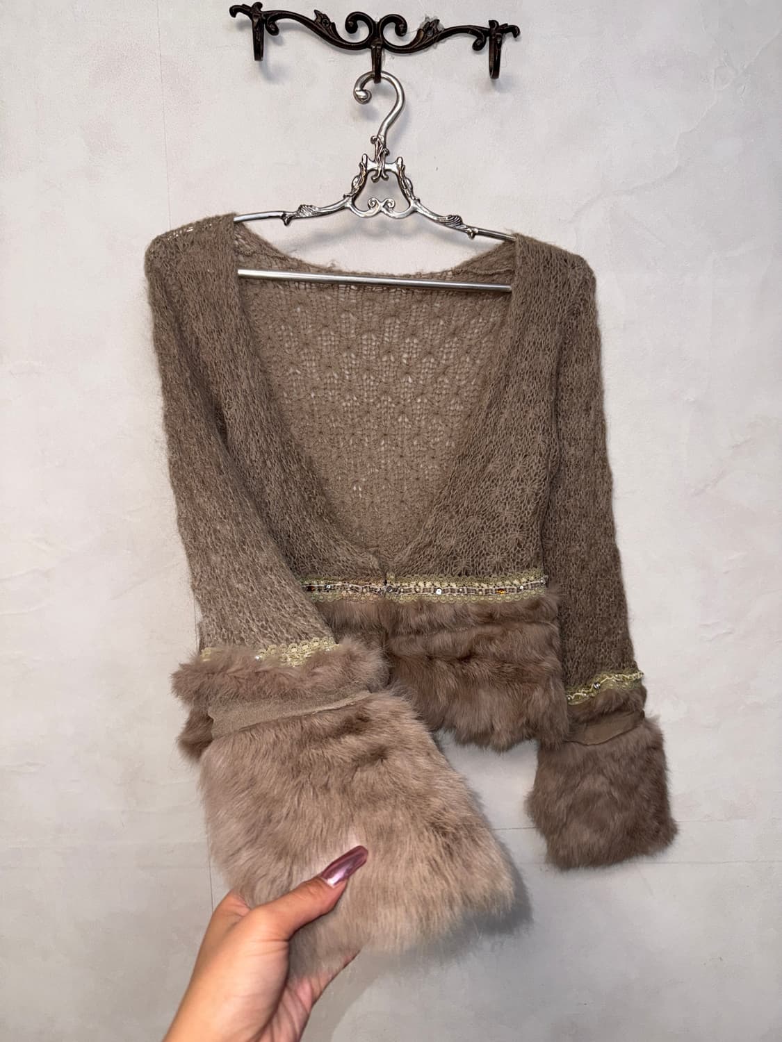 Ash beige fairy rabbit fur cardigan 상품이미지2