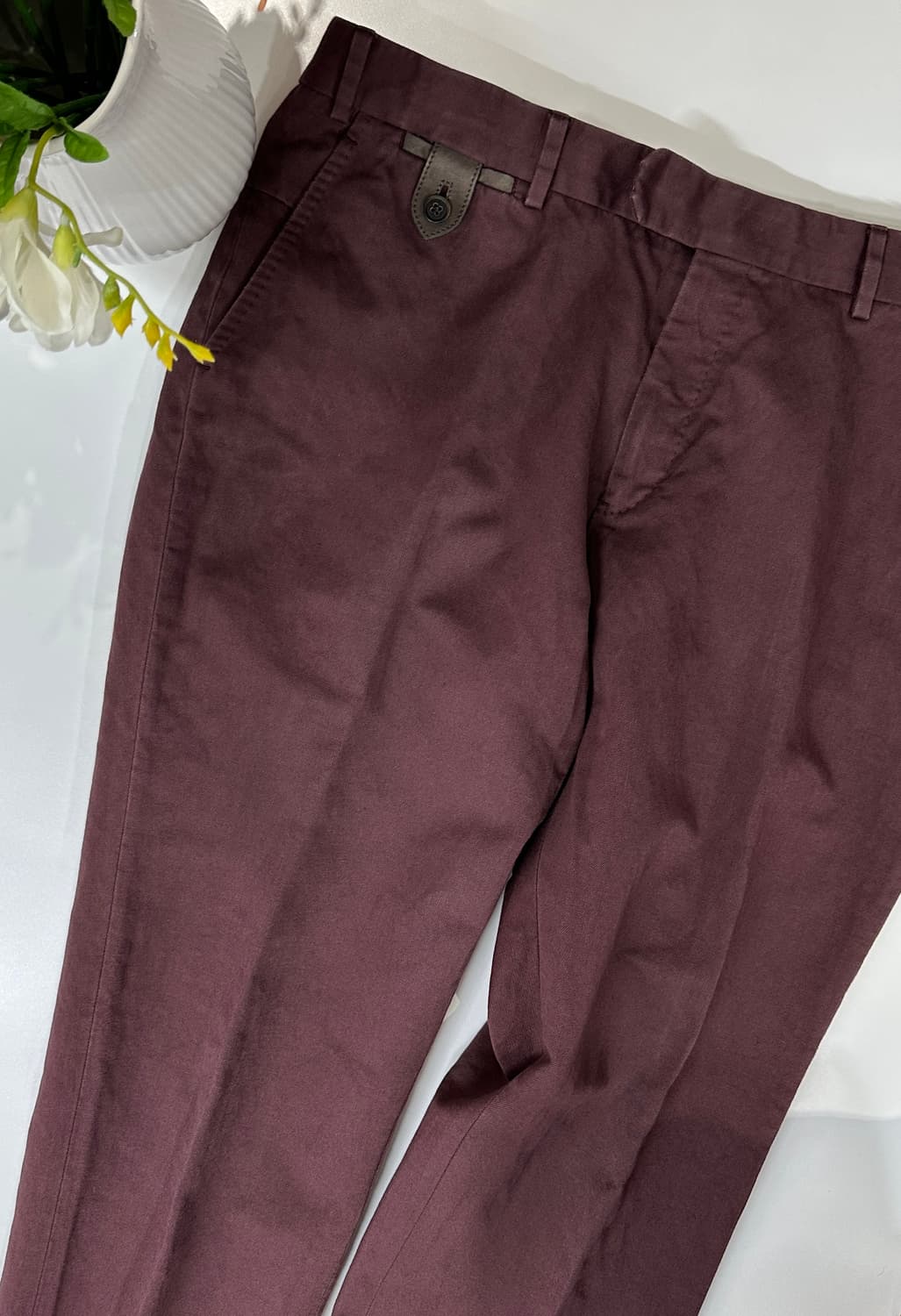 벨루티 클래식 버건디 램스킨 디테일 치노 팬츠 상품이미지3