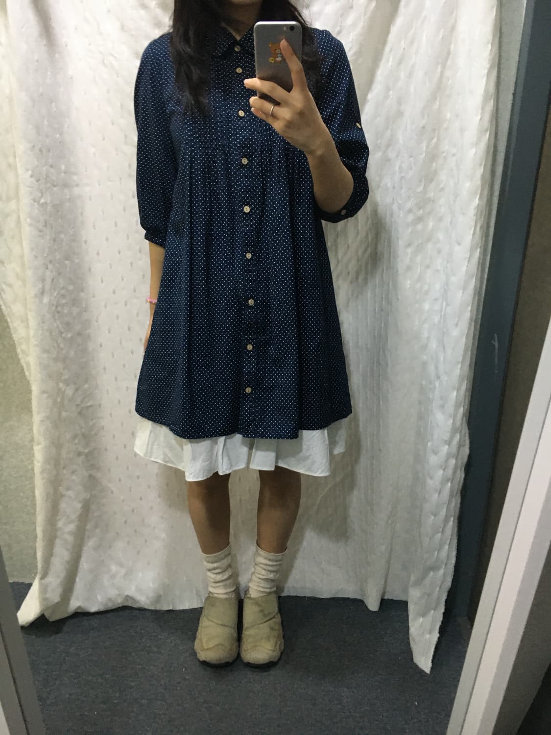 네이비 도트 7부 원피스  상품이미지2