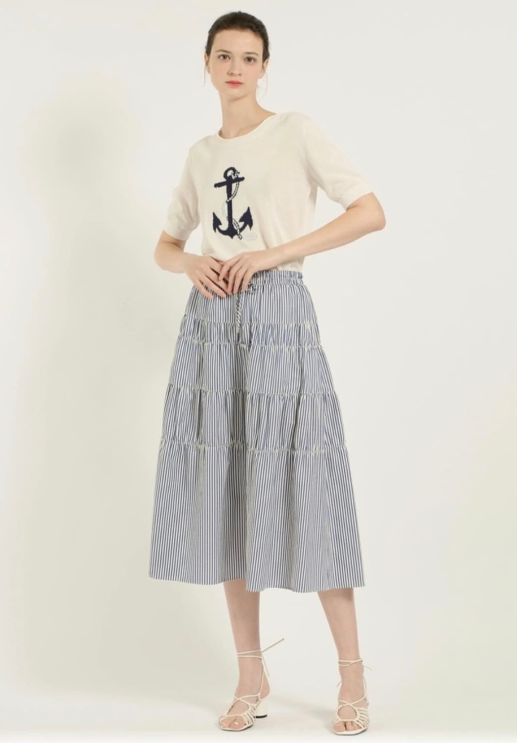 BCBG 25SS 시어서커 티어드 밴딩 스커트 77사이즈 상품이미지1