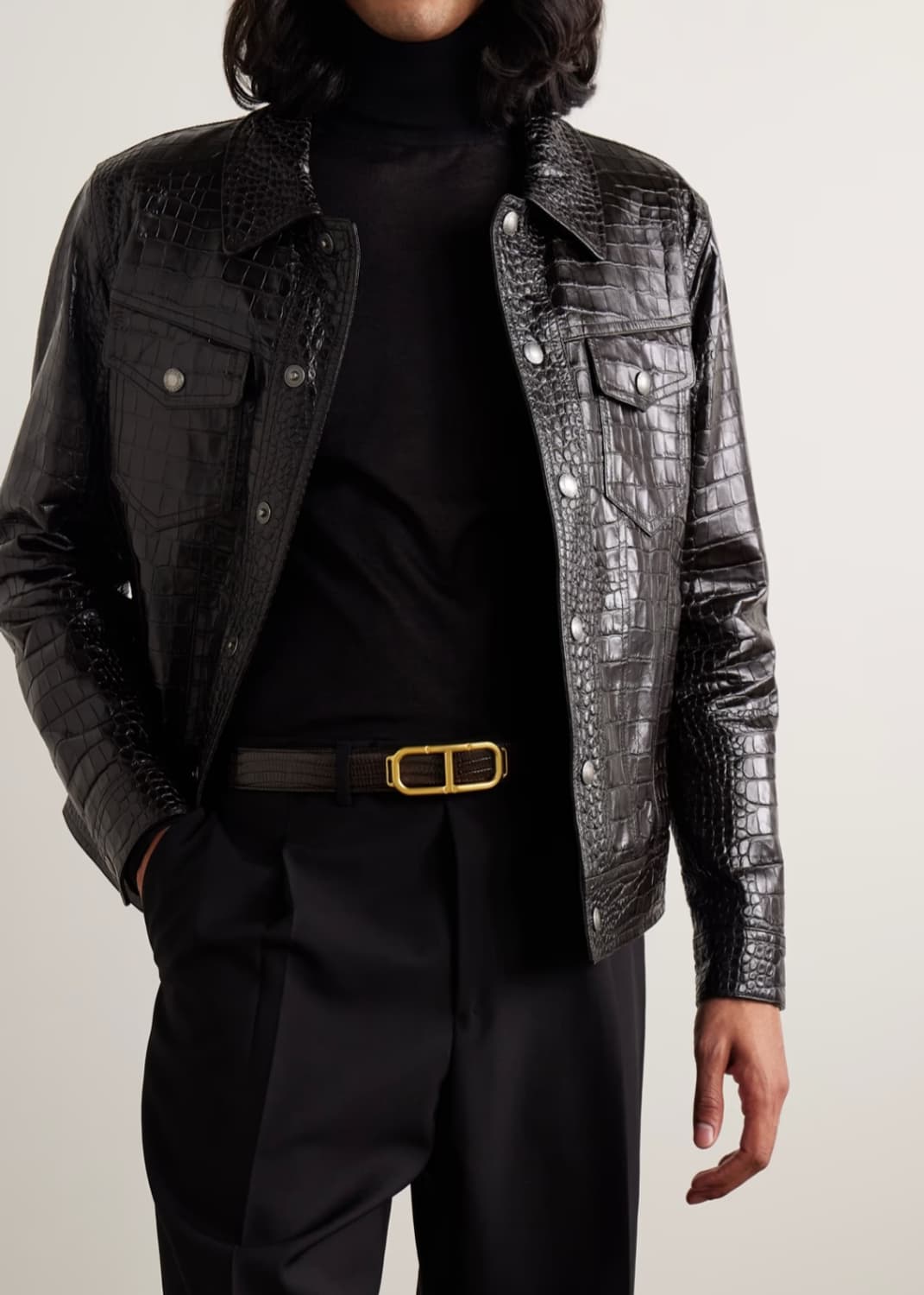 톰포드 무광 크록이펙트 엠버서더 트러커 가죽자켓 상품이미지1