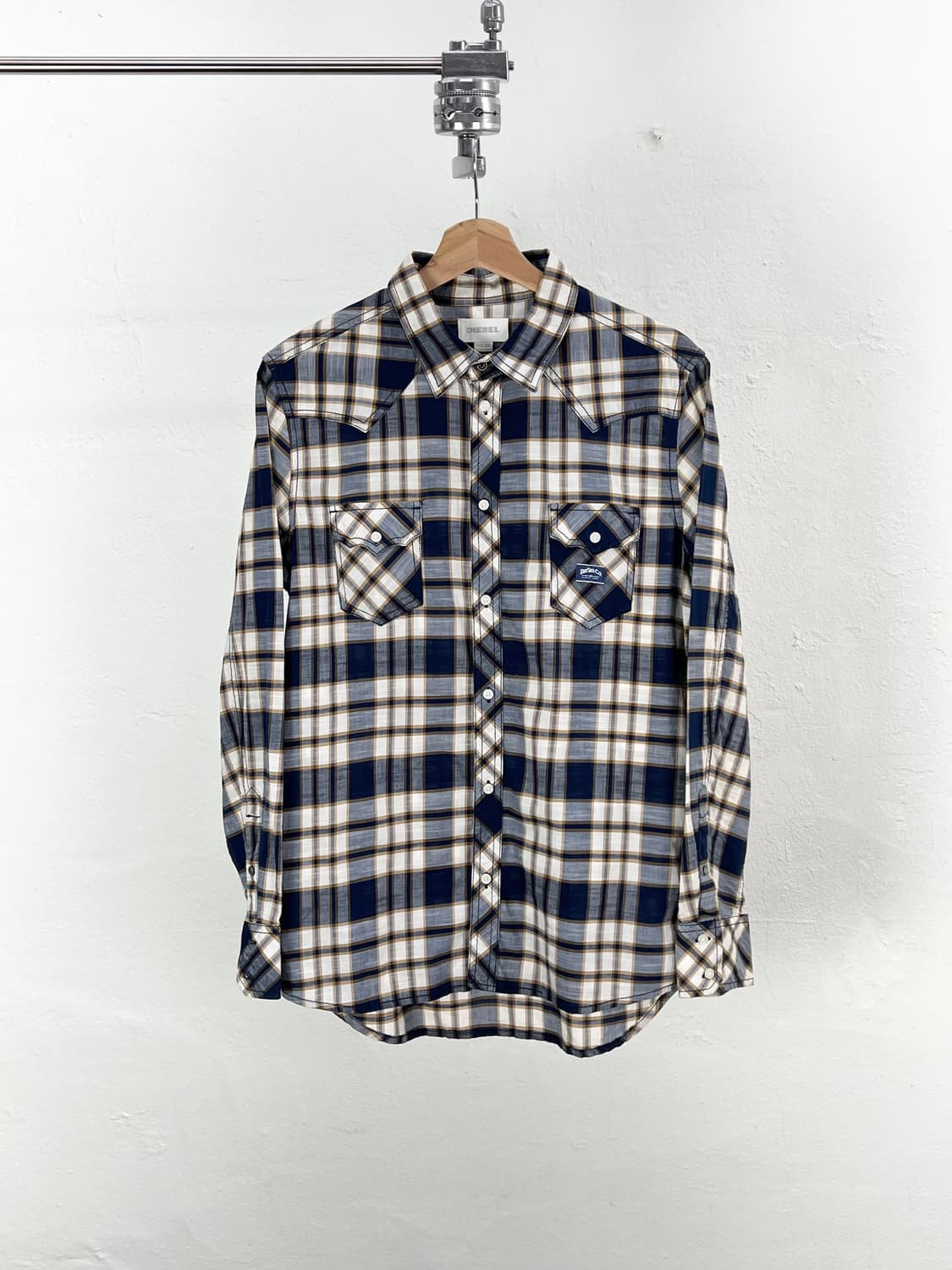 디젤 블루 트윈 포켓 체크 씬 코튼 셔츠 상품이미지1