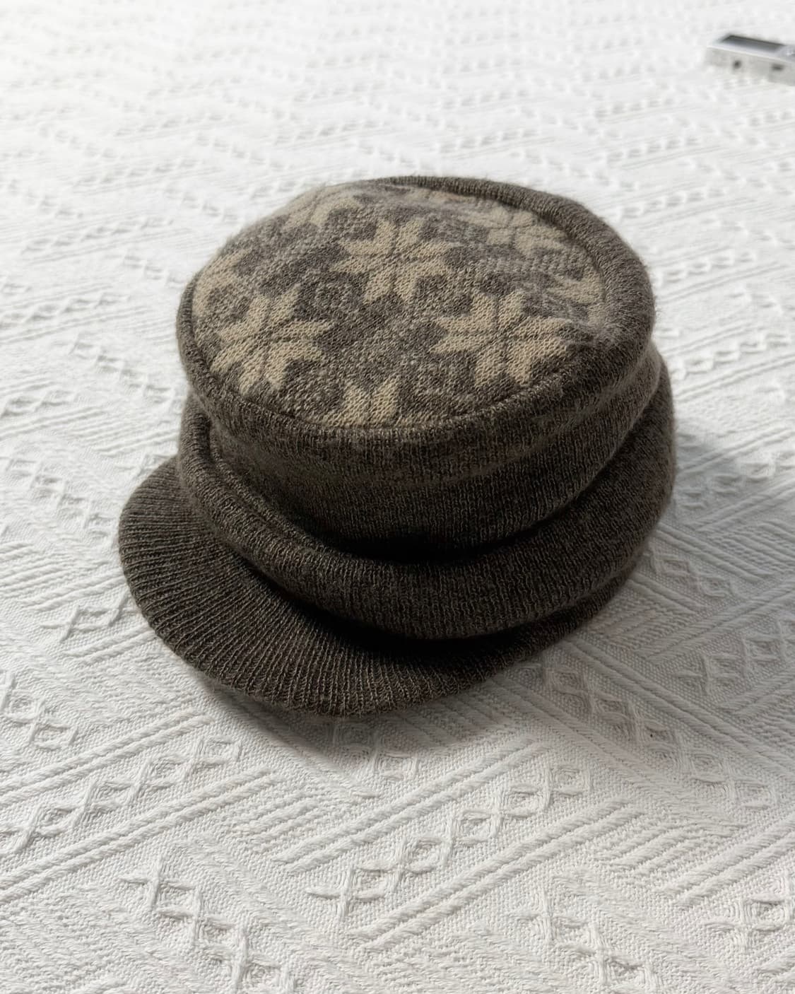 울 혼방 스노우 플레이크 패턴 니트 캡 상품이미지1