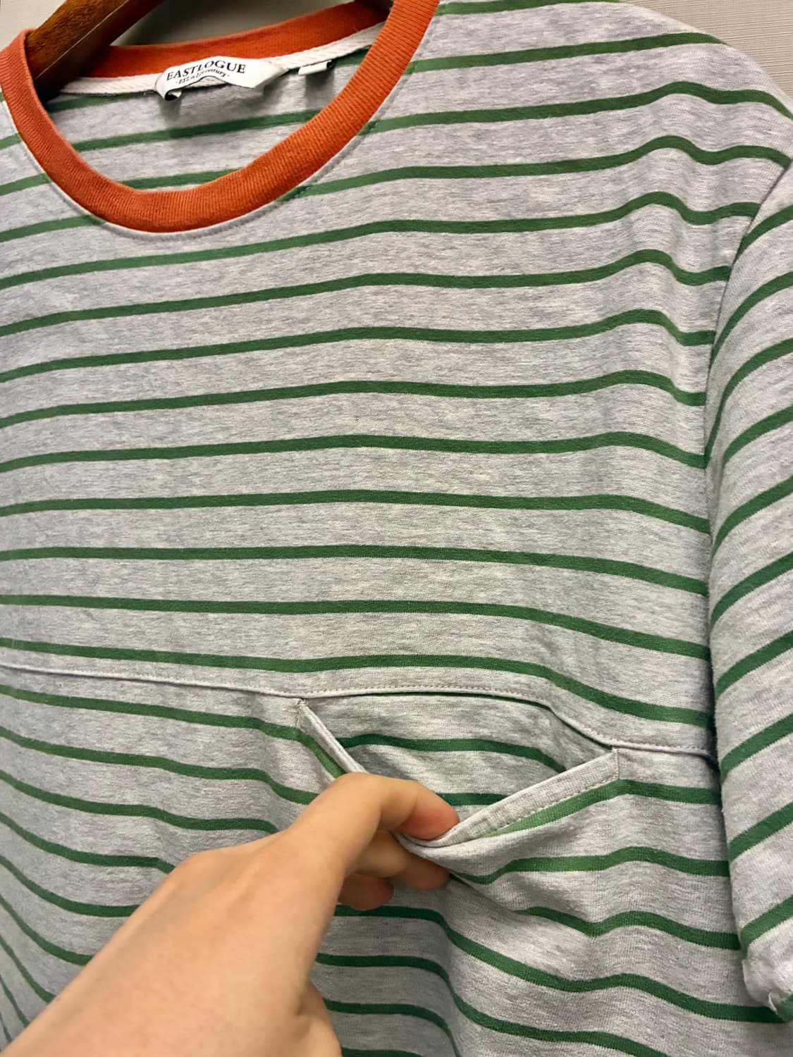 (M/100)이스트로그 코튼 스트라이프 포켓 반팔티셔츠  상품이미지4