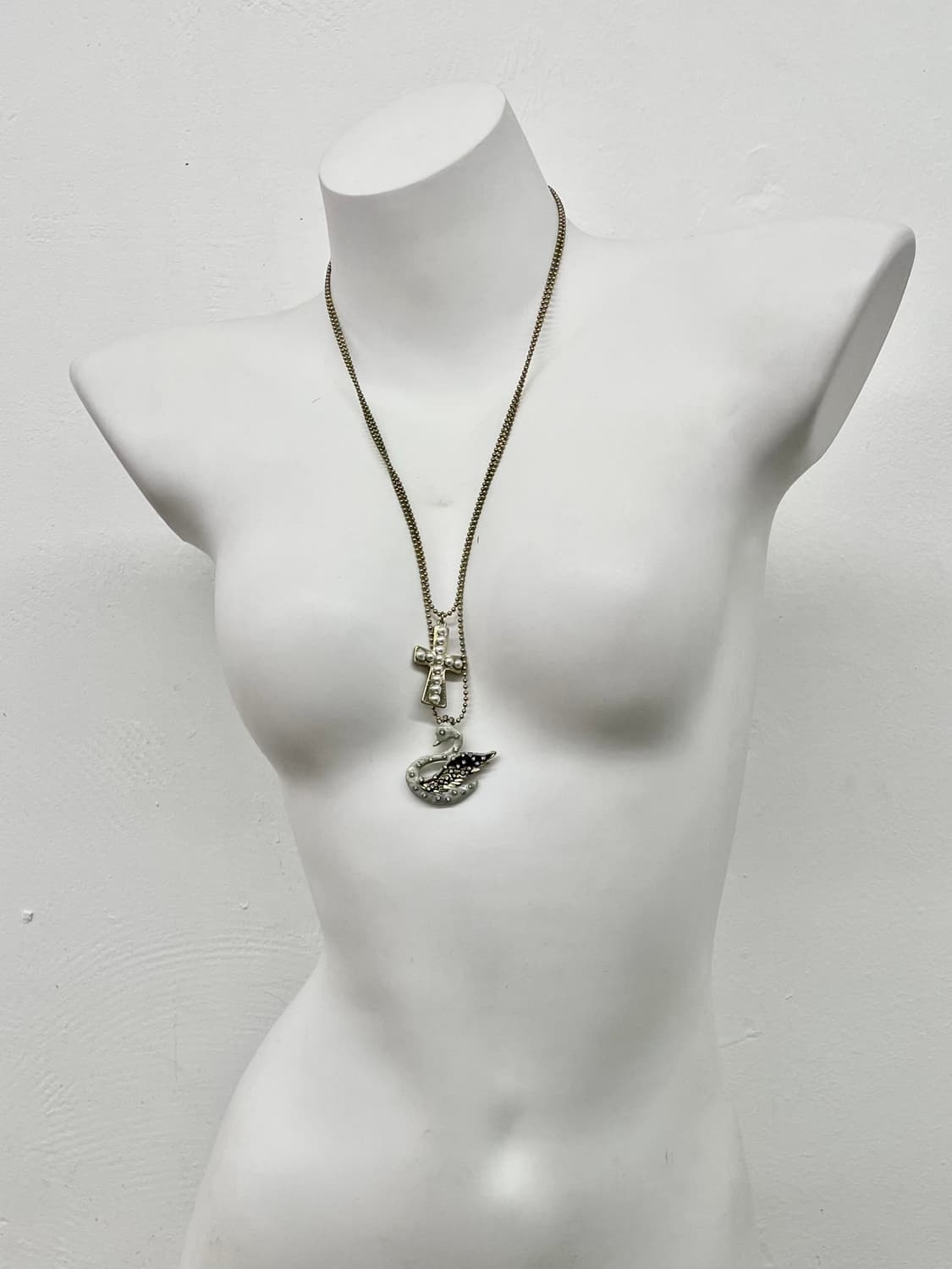 빈티지 레이어드 스완 십자가 네크리스 상품이미지2