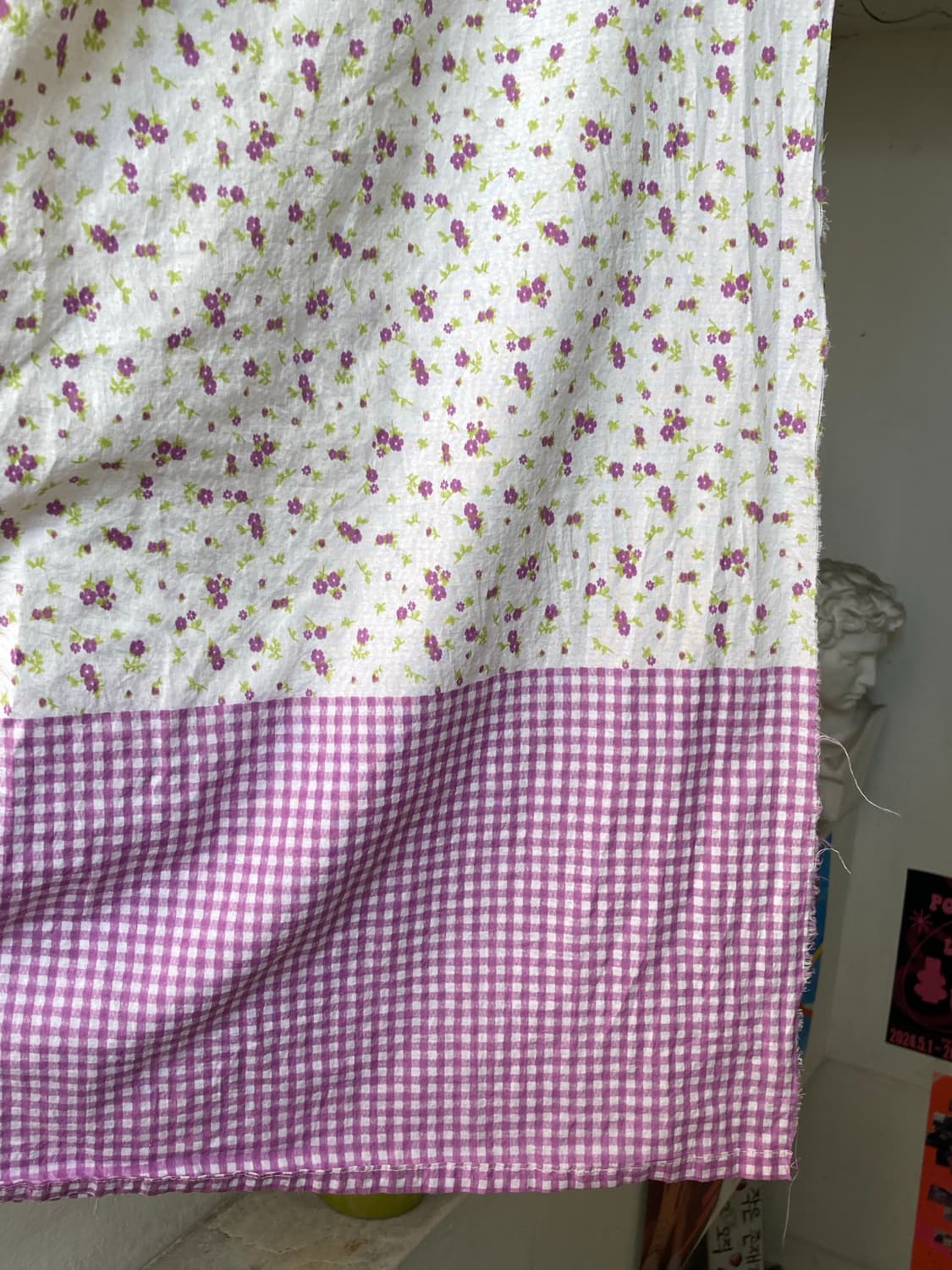 빈티지 플라워 체크 퍼플 패브릭 상품이미지3