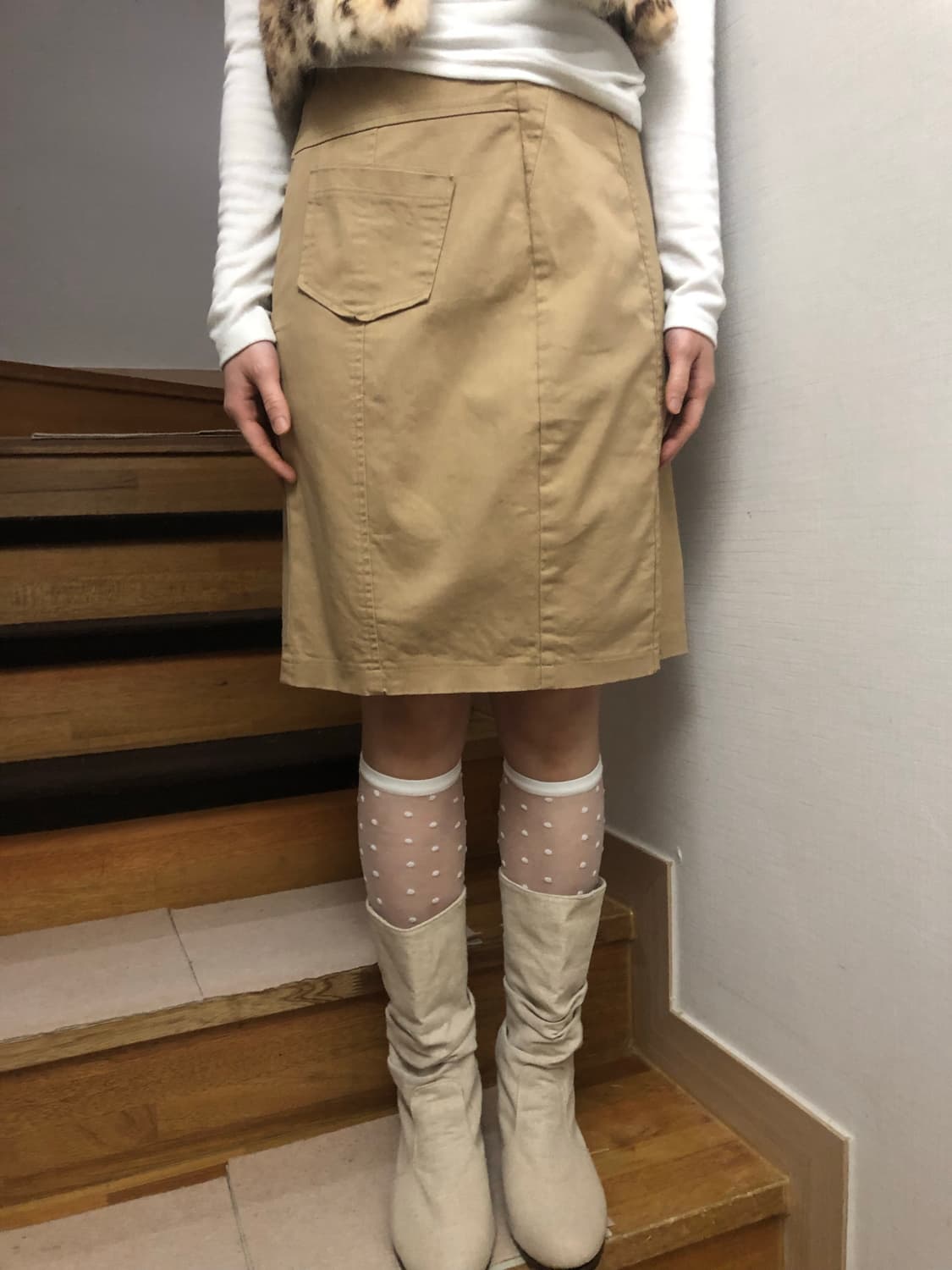 빈티지 베이지 포켓 미디 스커트 상품이미지1
