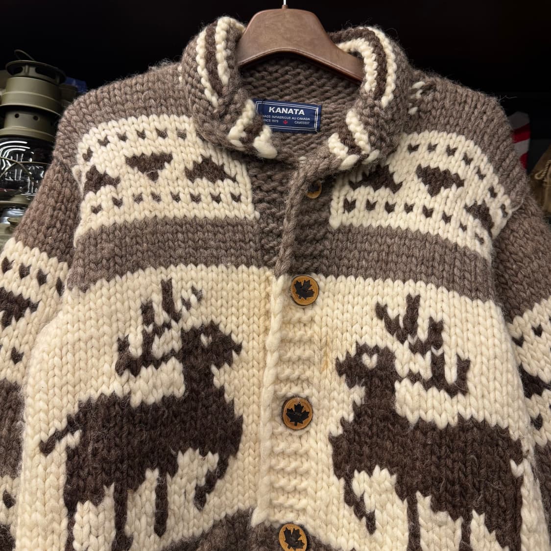 카나타 캐나다 오리지널 순록 패턴 나무 단추 헤비 울 코위찬 N226 상품이미지3