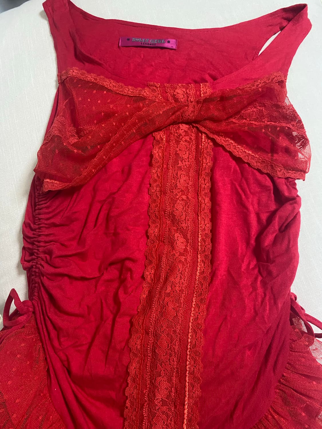 안나수이 레드 셔링 미니 원피스 상품이미지1