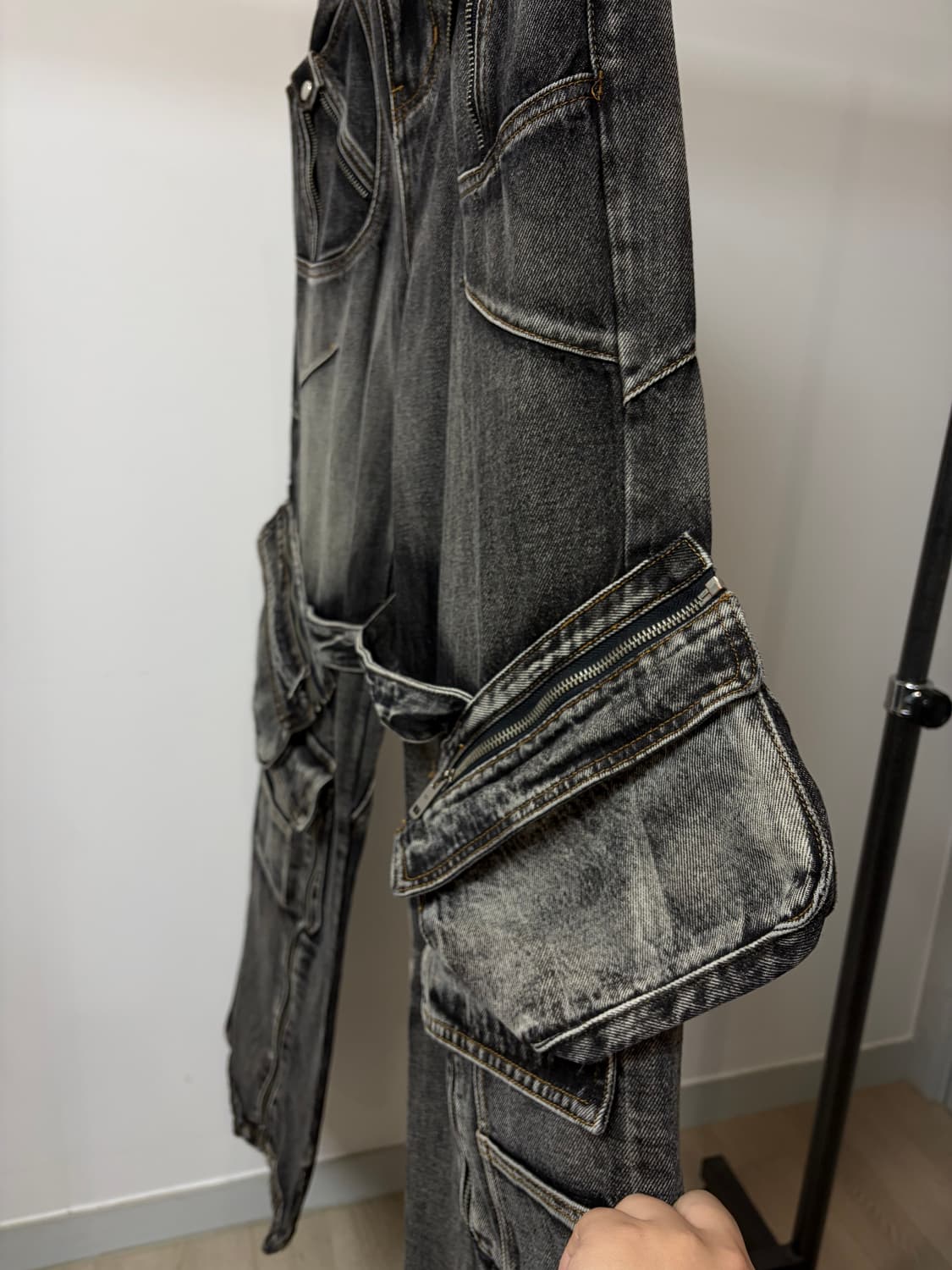 (L) Peoplestyle 빈티지 흑청 카고 워싱 데님팬츠 상품이미지3