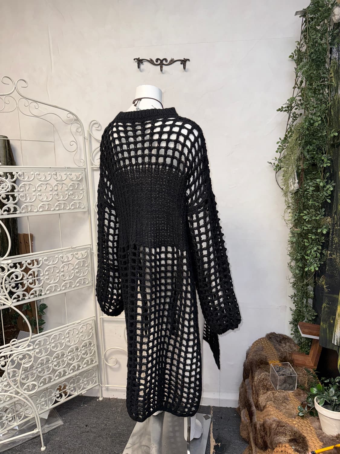 Black grunge slit net loose knit ops 상품이미지3