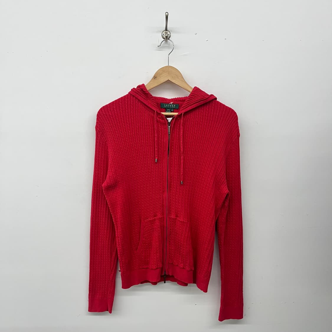 폴로 랄프로렌 레드 니트 후드집업 여 L 상품이미지1