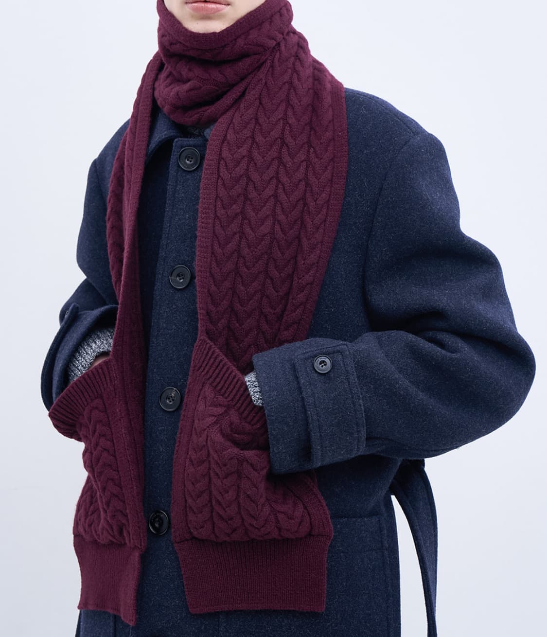 (새상품) 애프터프레이 럭스 케이블 니트 포켓 머플러 버건디 상품이미지2