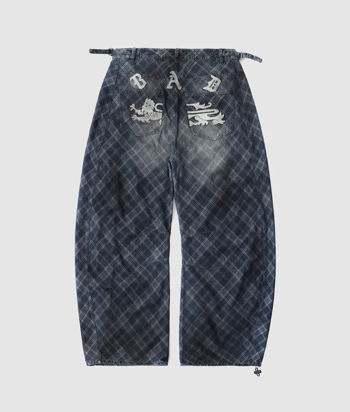 라이온 패치 워시드 배럴 팬츠 - 블루데님체크 상품이미지1