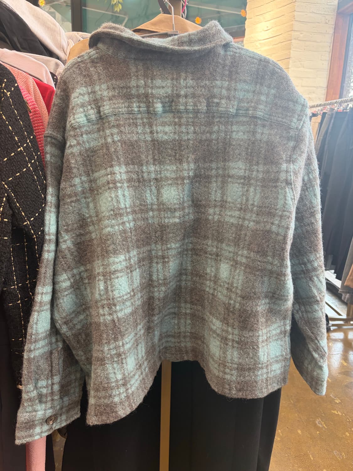 아미 민트색 체크 숏 자켓 상품이미지6