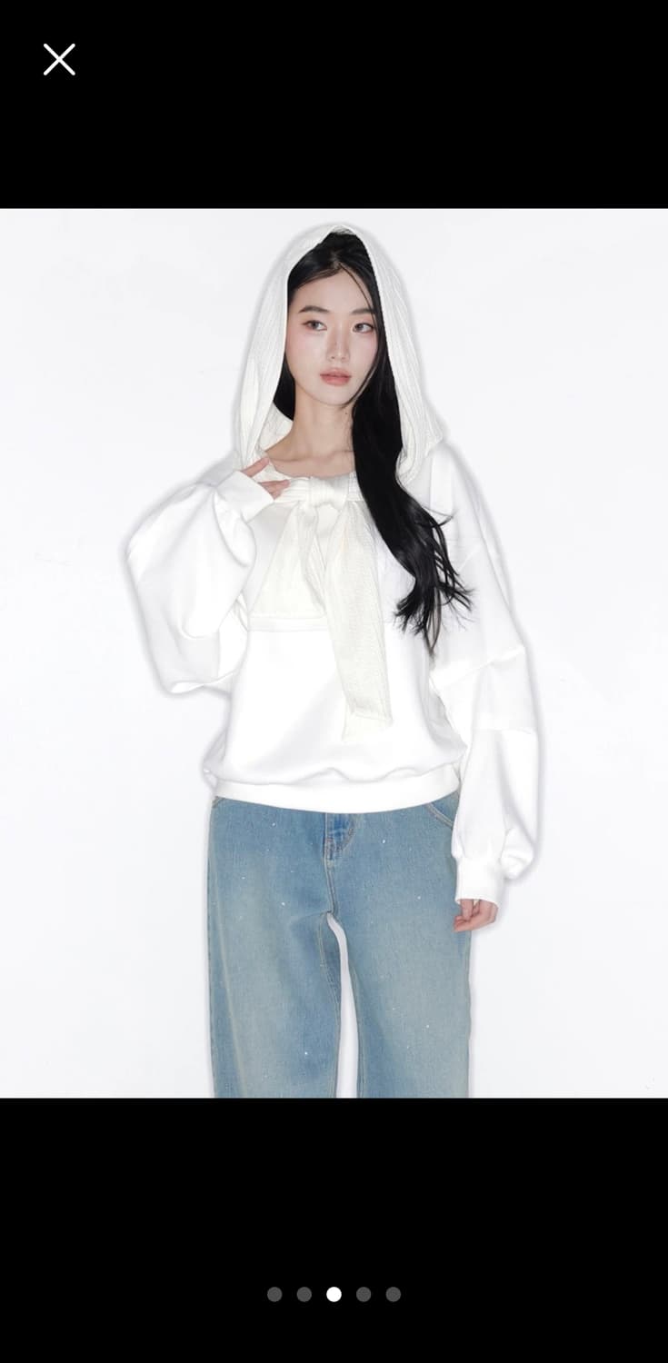 (봄버전) 더티스 리본 후드 화이트 상품이미지1
