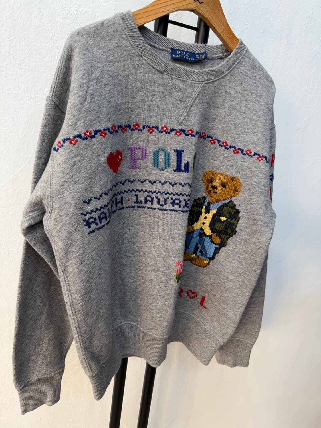 정품) 폴로랄프로렌 여성 오버핏 크로스스티치 베어 맨투맨 XS 상품이미지2